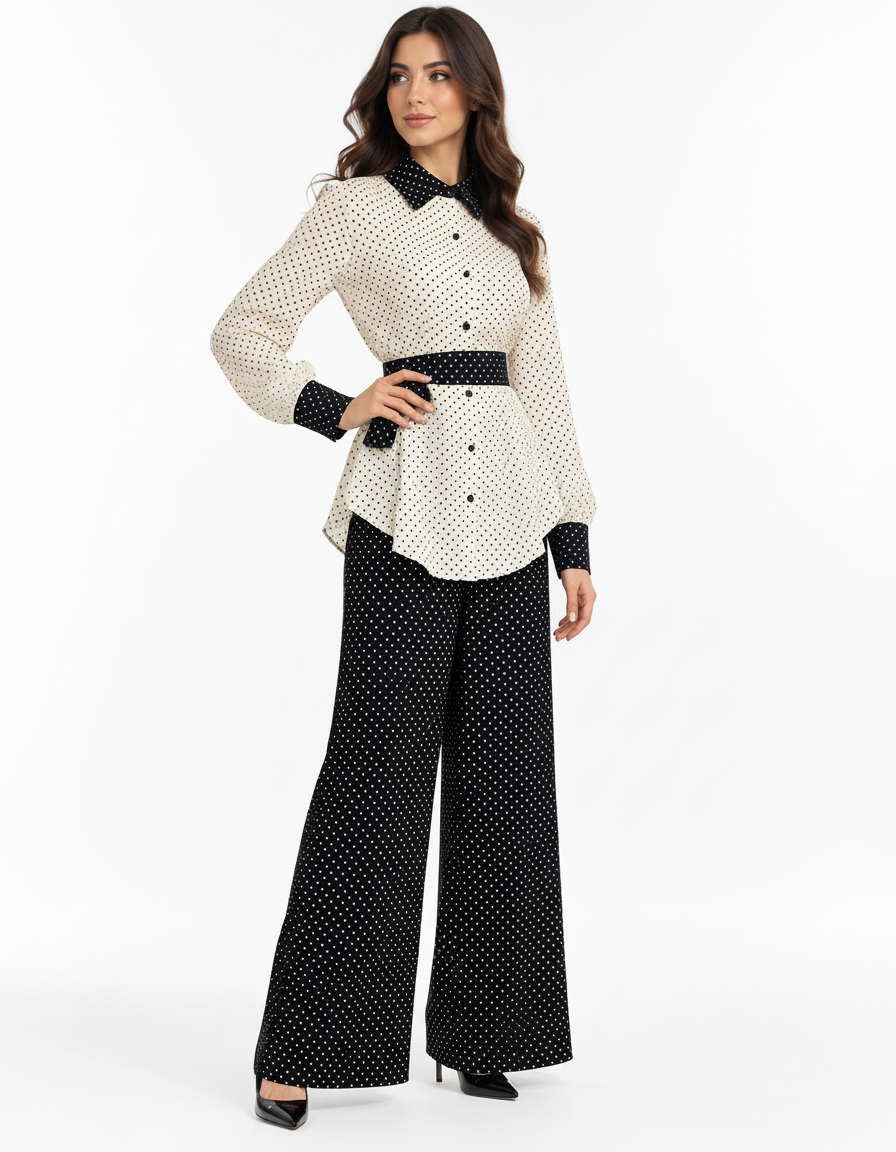 Ayesha Polka Dot Blouse – Button-Front Collared  Elora