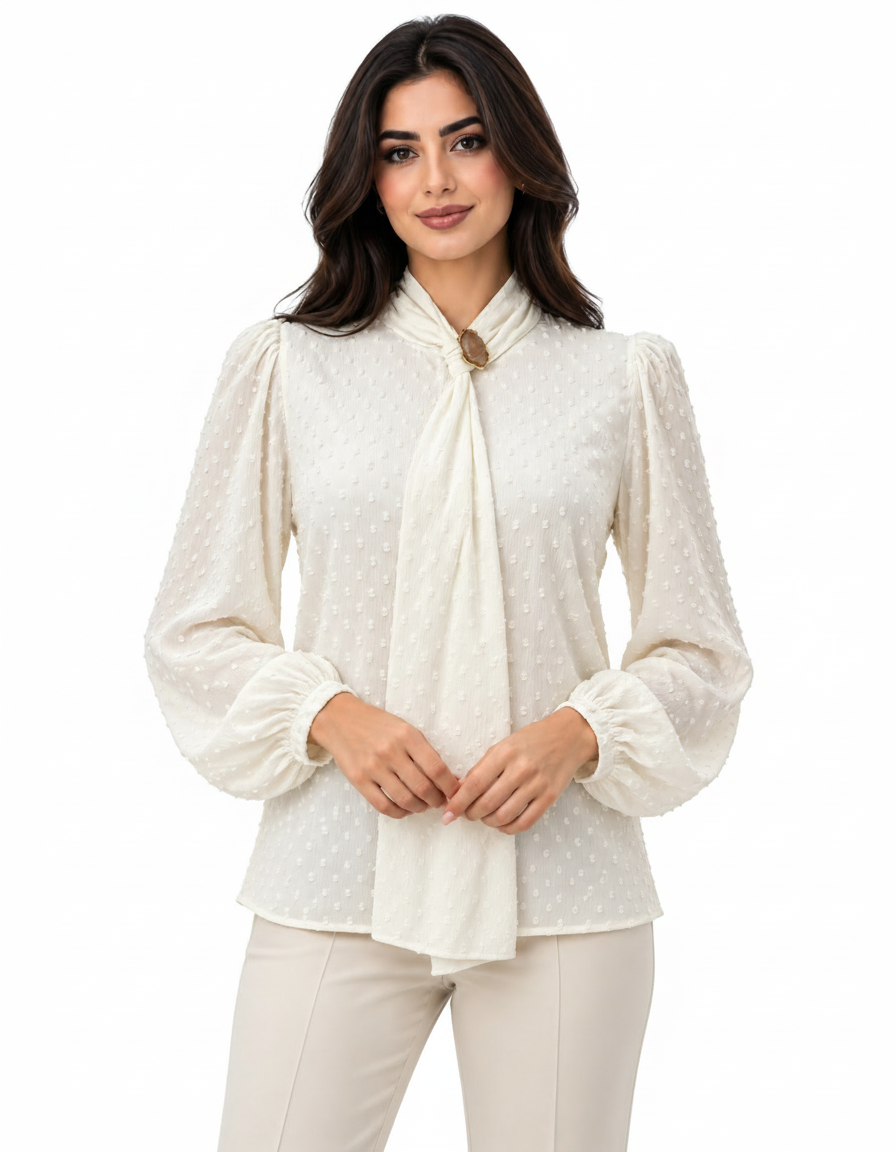 Azhar Elegant Blouse – Button-Front Long Sleeve  Elora