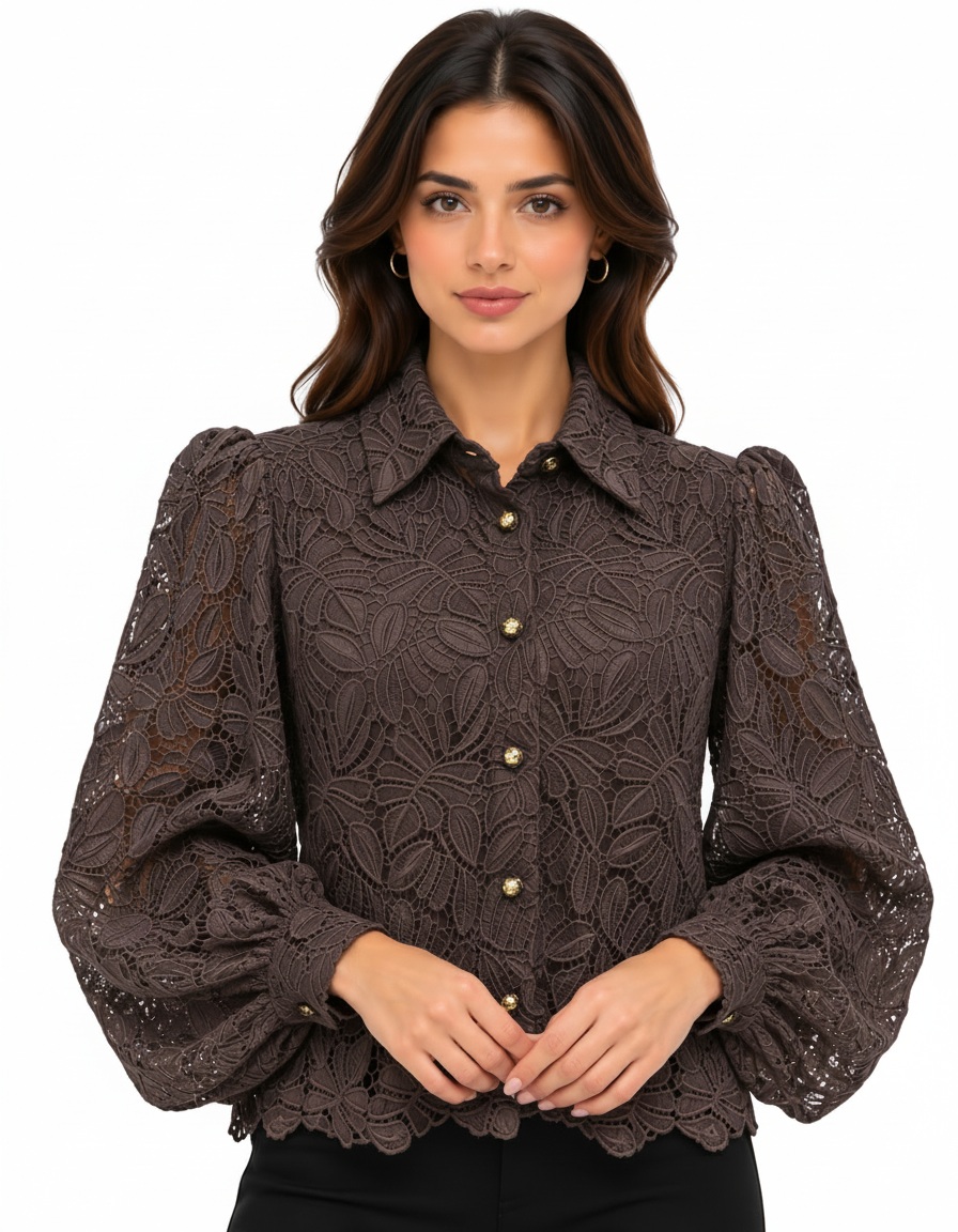 Baraa Floral Blouse – Button-Front Collared  Elora