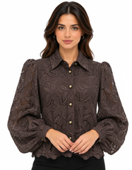 Baraa Floral Blouse – Button-Front Collared  Elora