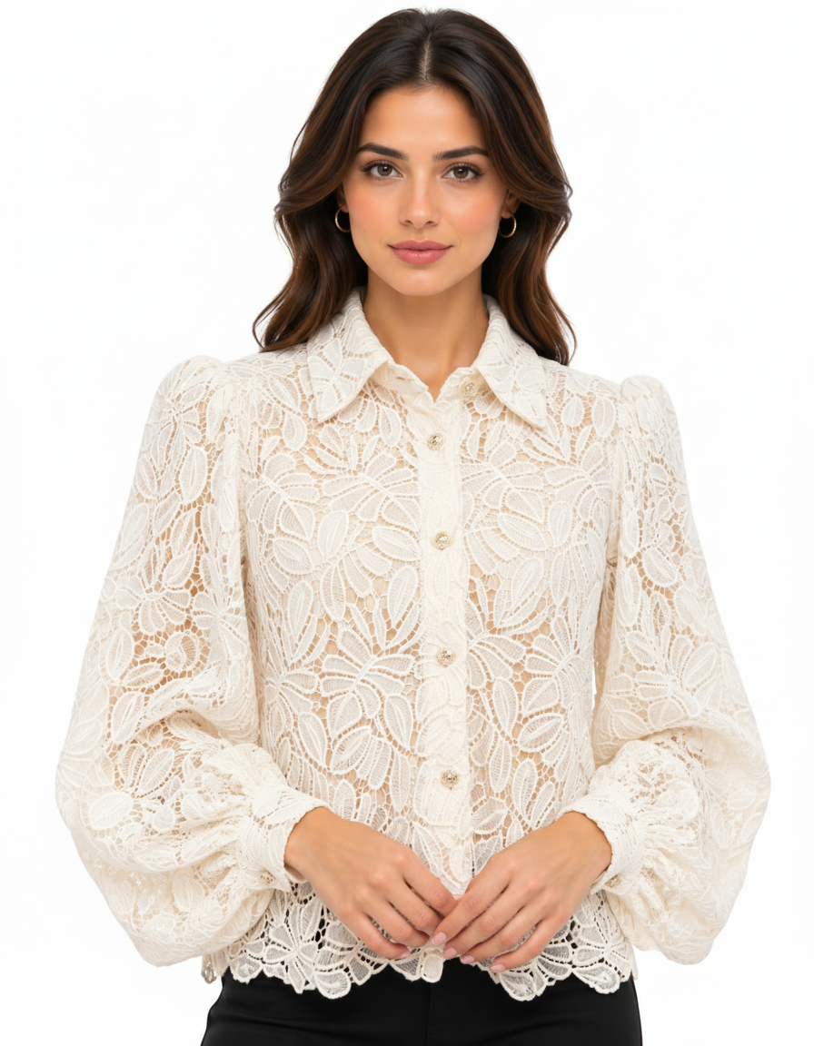 Baraa Floral Blouse – Button-Front Collared  Elora