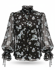 Basima Floral Blouse – Button-Front Long Sleeve  Elora