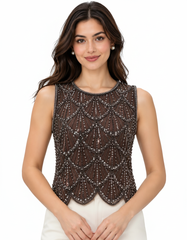 Hessah Geometric Cropped Blouse – Pull-On Sleeveless  Elora