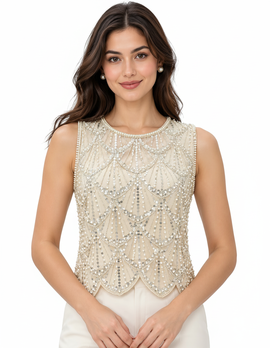 Hessah Geometric Cropped Blouse – Pull-On Sleeveless  Elora