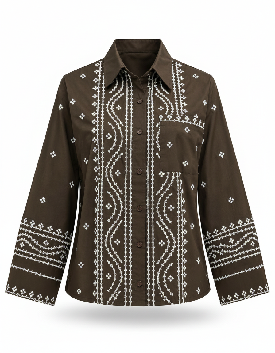 Hanaa Abstract Shirt – Button-Front Collared  Elora