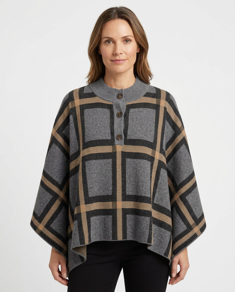 Sadaf Plaid Poncho – Pull-On 3/4 Sleeve  Elora