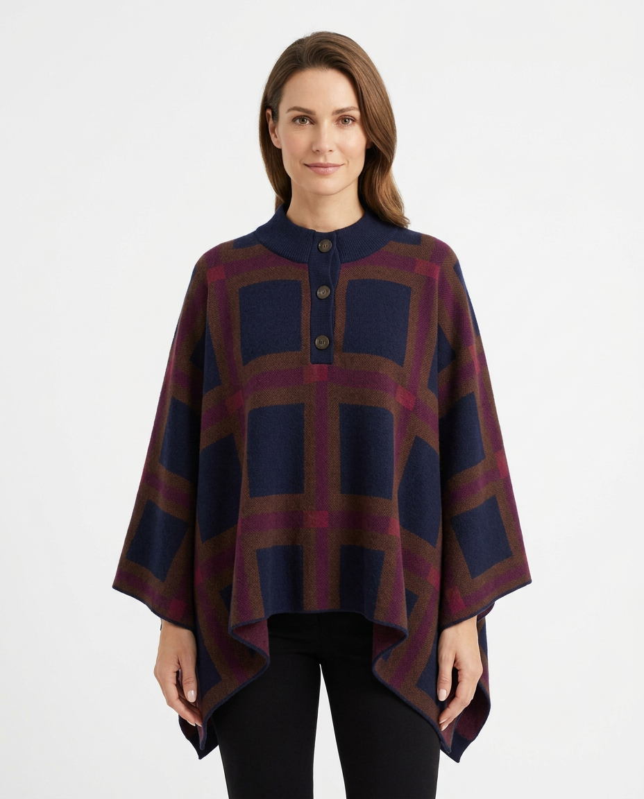 Sadaf Plaid Poncho – Pull-On 3/4 Sleeve  Elora