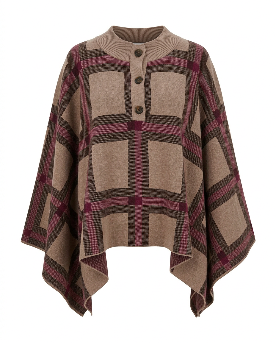Sadaf Plaid Poncho – Pull-On 3/4 Sleeve  Elora