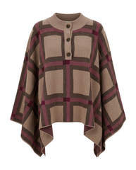 Sadaf Plaid Poncho – Pull-On 3/4 Sleeve  Elora