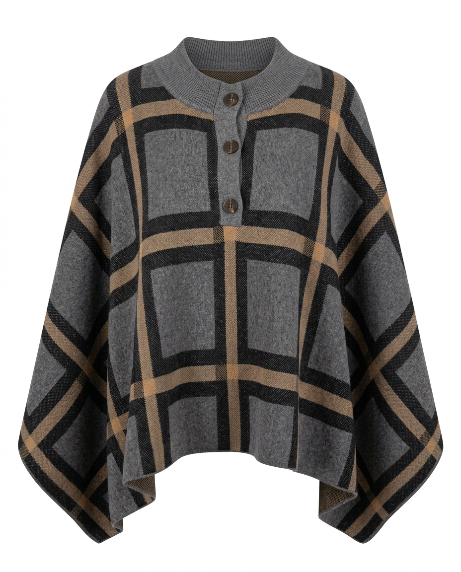 Sadaf Plaid Poncho – Pull-On 3/4 Sleeve  Elora