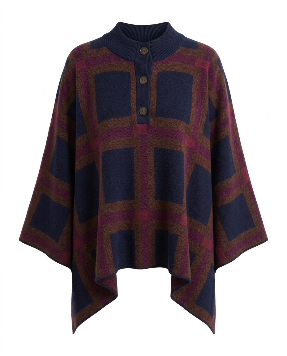 Sadaf Plaid Poncho – Pull-On 3/4 Sleeve  Elora
