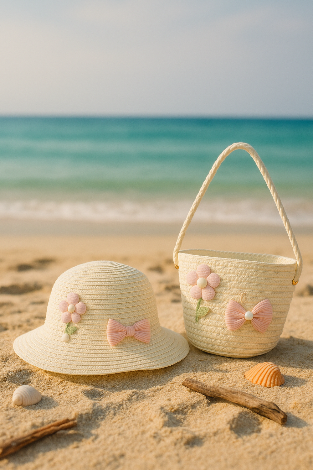 Beach kids Hat With Bag  Voile