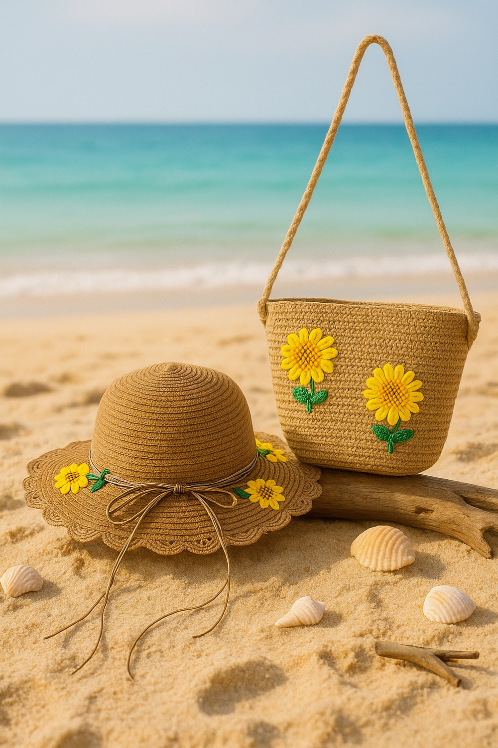 Beach kids Hat With Bag  Voile